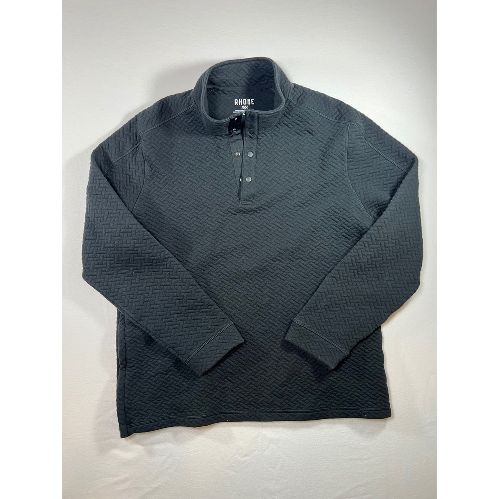 Rhone Mens Gramercy Snap Pullover Black Textured Quilted Sweatshirt XL Side Zip